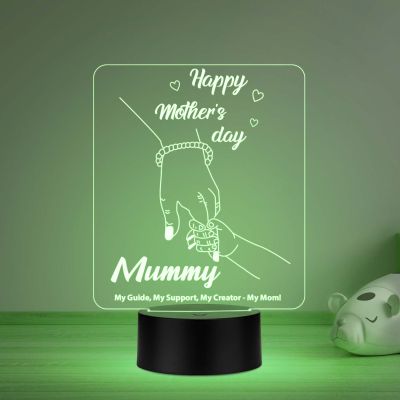 Happy Mothers Day 3D Illusion Night Lamp with Automatic Color Changing Light & USB Powered Mom Hand Holding Design Emotional Gift for Mom from Daughter & Son
